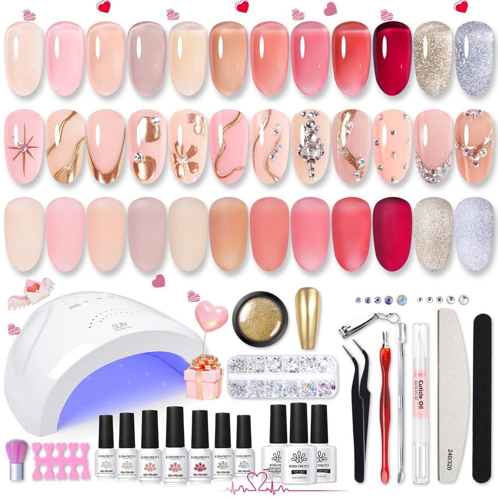Kit de esmaltes Born Pretty Jelly Gel 12 cores com lâmpada UV