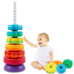 Brinquedo giratório empilhável LBAIBB Rainbow Spin Tower de 1 a 3 anos