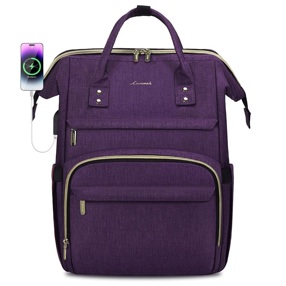 Mochila para laptop LOVEVOOK para mulheres de 17 polegadas impermeável roxa