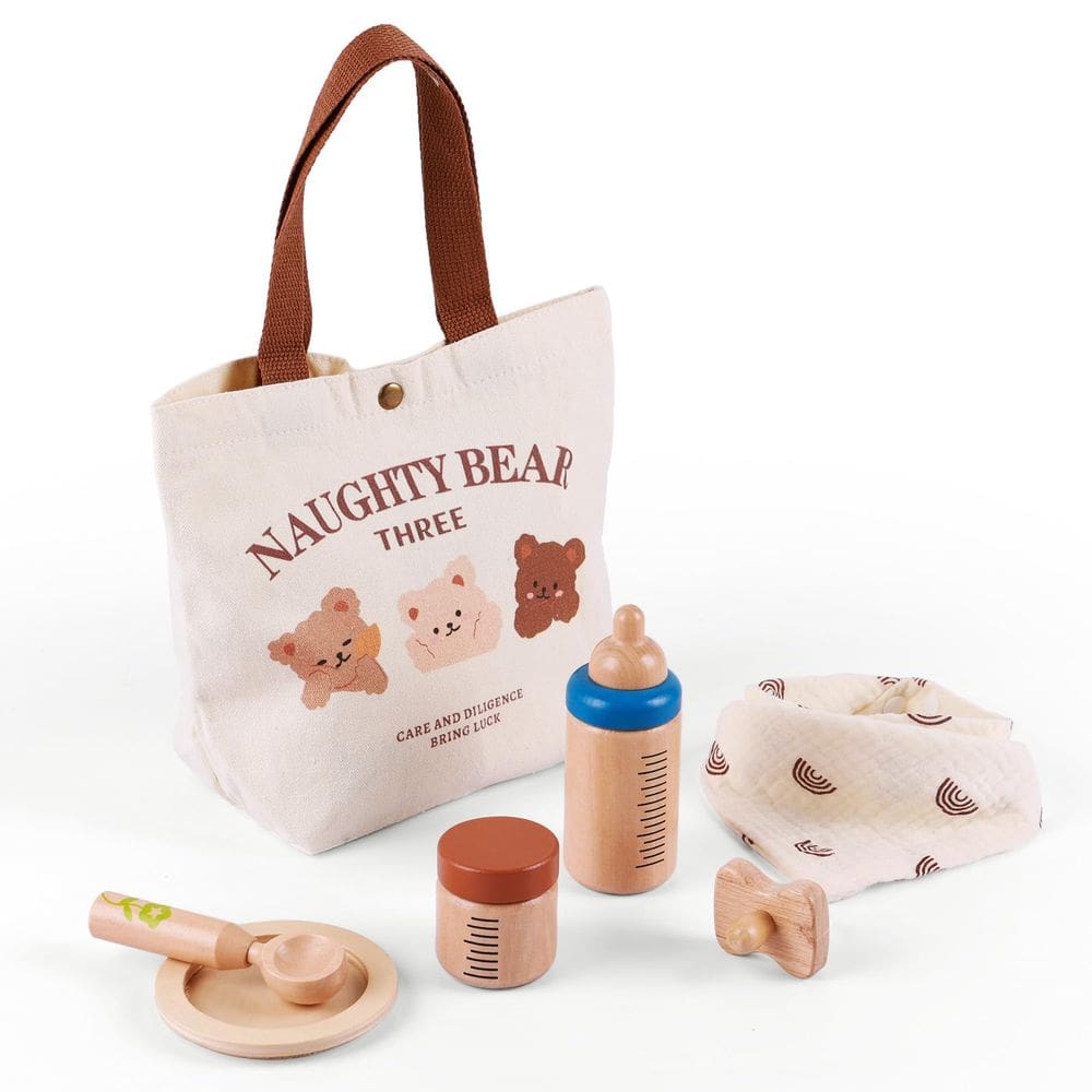 Conjunto de brinquedos de madeira Baby Doll BABESIDE Reborn, 7 peças com bolsa de armazenamento