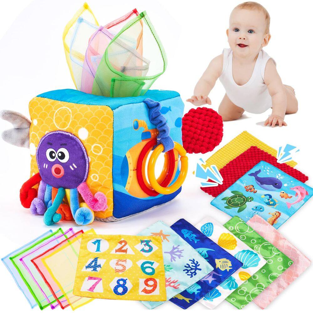 Tissue Box Toy Shahaland Baby Toys de 6 a 12 meses com texturas