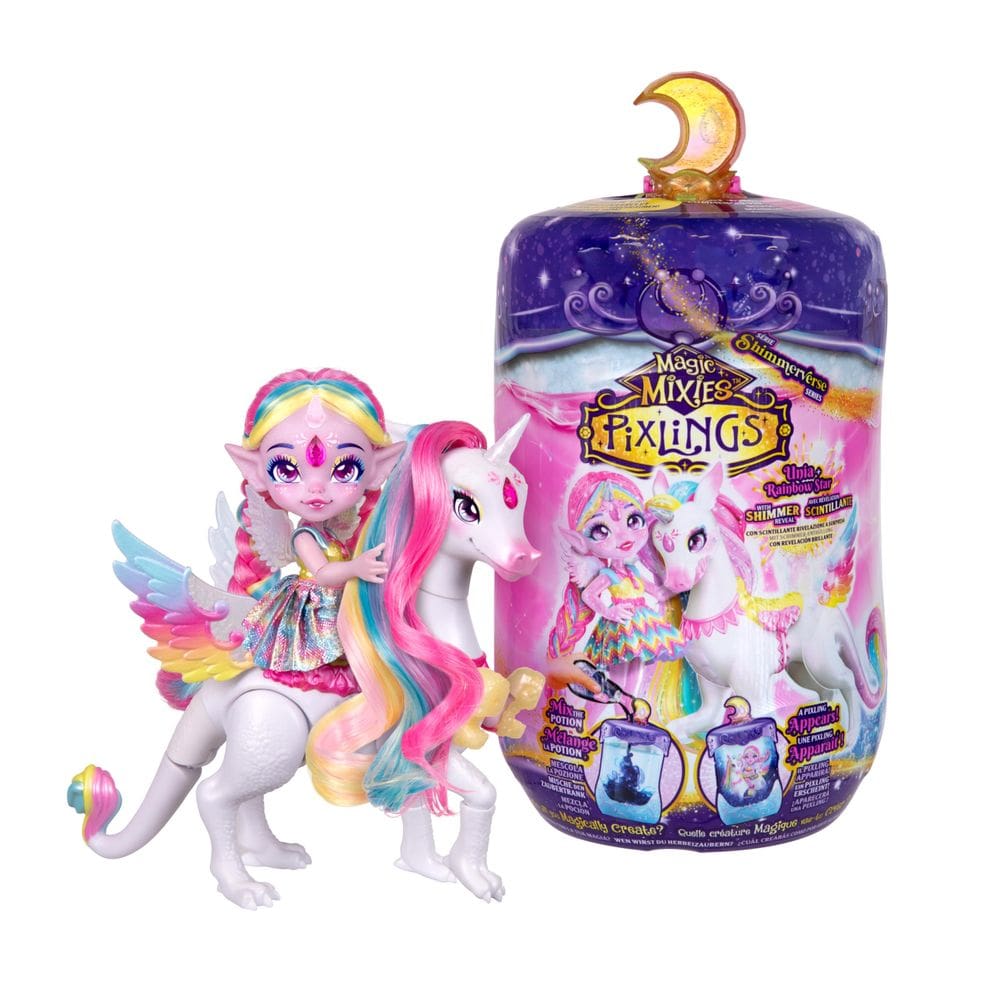 Série Toy Magic Mixies Pixlings Shimmerverse com Unia e Rainbow Star