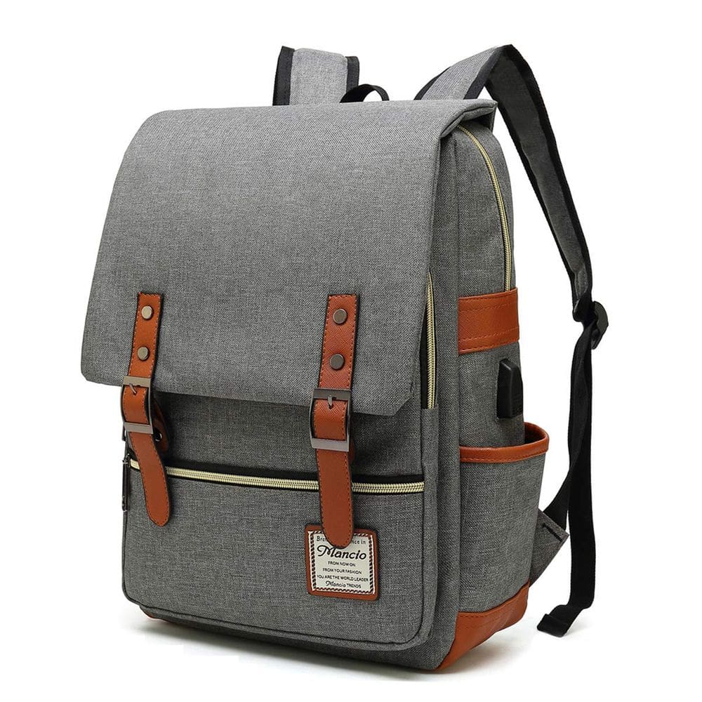 Mochila para laptop Mancio Slim Vintage para viagens 15,6" cinza