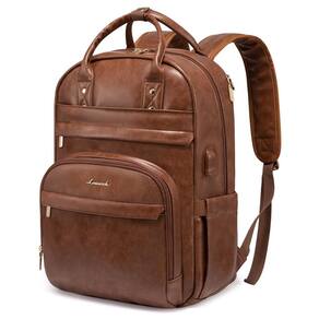 Mochila para laptop LOVEVOOK Vintage PU 15,6" impermeável marrom