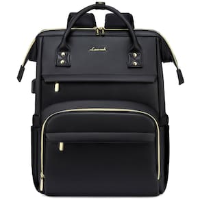 Mochila para laptop LOVEVOOK de couro de 18 polegadas para mulheres preta