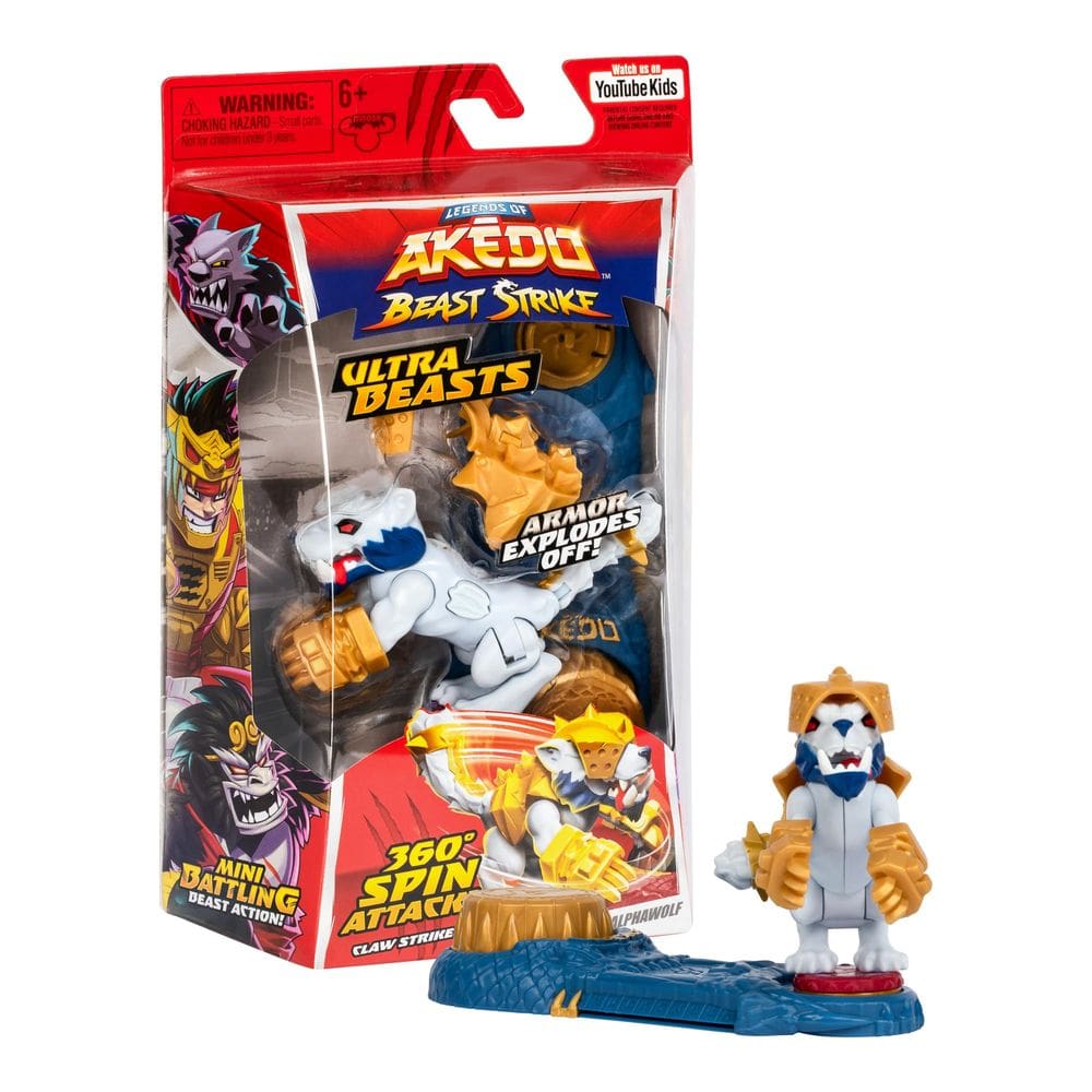 Boneco de ação Akedo Legends of Akedo Beast Strike Ultra Beasts Ripclaw Alphawolf com controlador Battlespin