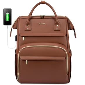 Mochila para laptop LOVEVOOK de couro de 18 polegadas para mulheres marrom