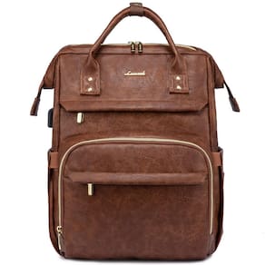 Mochila para laptop LOVEVOOK Leather para mulheres de 45 cm com porta USB