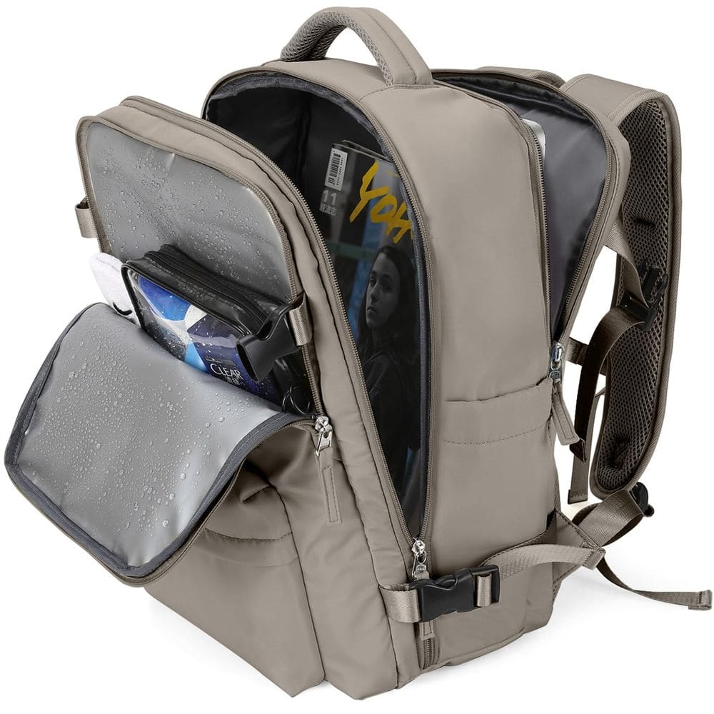 Mochila de viagem WONHOX Carry on para mulheres e homens, cinza, marrom