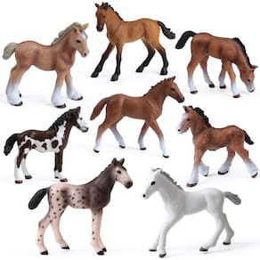 Conjunto de 8 peças de plástico Toy UANDME Horse Foal para meninas e meninos