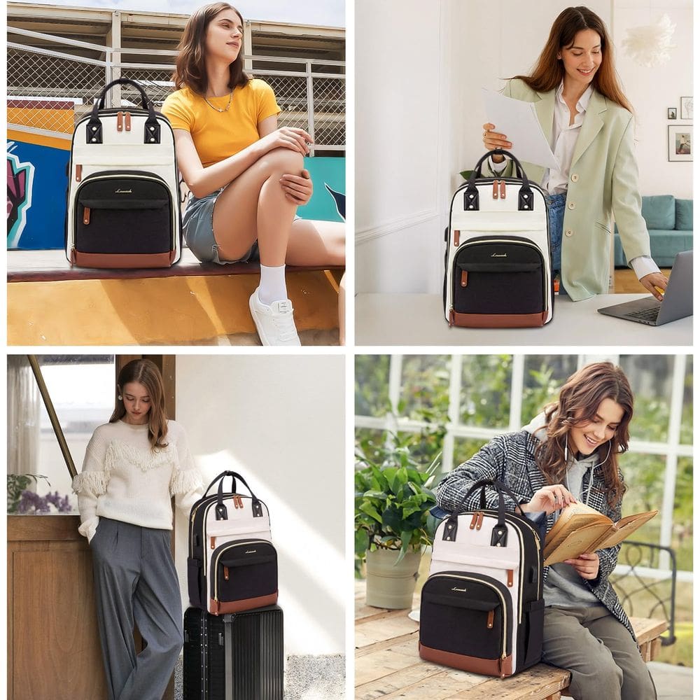 Mochila para laptop LOVEVOOK para mulheres de 15,6 polegadas bege-preto-marrom