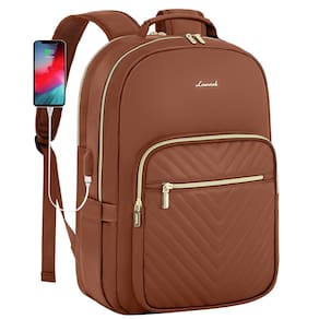 Mochila de couro LOVEVOOK para mulheres com laptop de 17,3 polegadas marrom