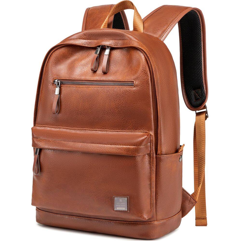 Mochila de couro para laptop weiatas para homens e mulheres marrom de 15,6 polegadas