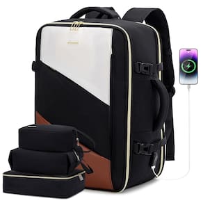 Mochila de viagem LOVEVOOK Carry on 40L com porta USB bege-preta