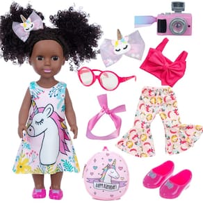 Boneca ZQDOLL de silicone preto afro-americano de 14,5 polegadas com acessórios