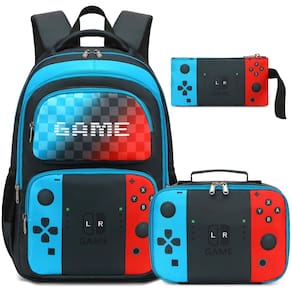 Mochila escolar Octsky Boys Game Bookbag com lancheira azul