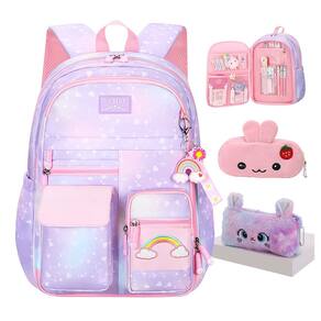 Mochila Jcobvig Rainbow para meninas e crianças da escola 17,5 polegadas roxa