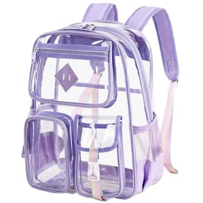 Mochila transparente Stylifeo para escola em PVC transparente roxo
