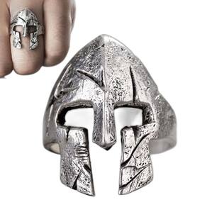 Anel Masculino Prateado Elmo Capacete Viking Ajustável