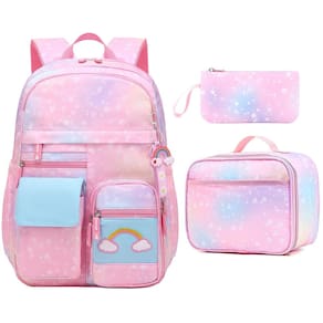 Mochila WQKMI Girl Rainbow School com lancheira, estojo para lápis, 3 peças