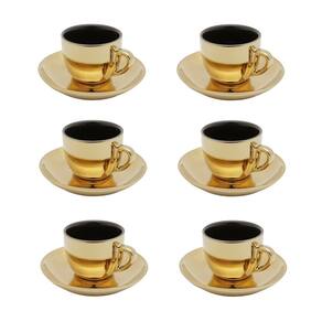 Cj 6 Xícaras P/Chá C/Pires de Porcelana Versa Preto/Dourado 220ml Wolff