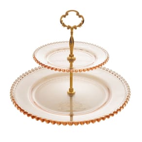 Prato Duplo de Cristal P/Doces Pearl Bolinha Âmbar 24x32cm Wolff
