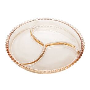 Petisqueira de Cristal Redonda C/3 Divisórias Pearl Bolinha Âmbar 23cm Wolff