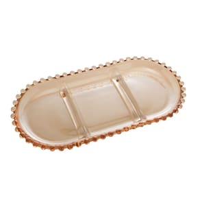 Petisqueira de Cristal Oval C/3 Divisórias Pearl Bolinha Âmbar 25x13cm Wolff