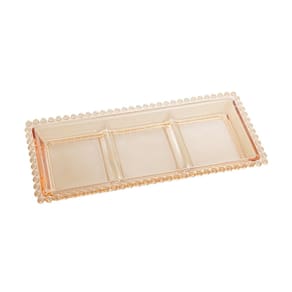 Petisqueira de Cristal Retangular C/3 Divisórias Pearl Bolinha Âmbar 30x13cm Wolff