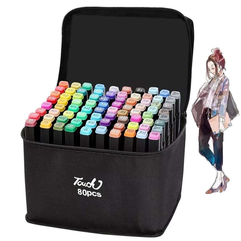 Canetinhas Permanente Com Estojo 80 Cores Caneta Marcador Bolsa Desenho Pintura Arte