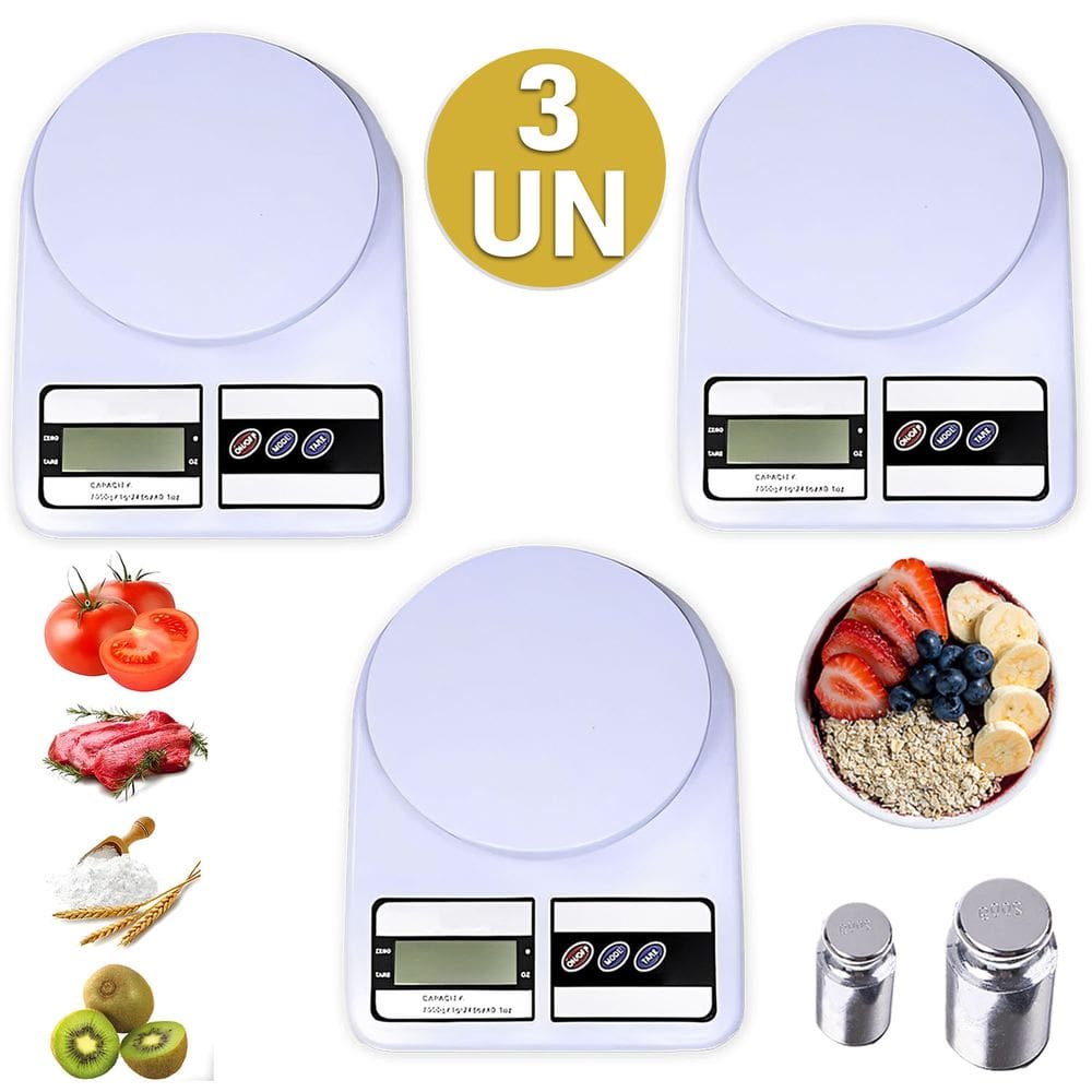 Kit 3 Balanças De Cozinha Digital Alta Precisão 10Kg Escala 1g Dieta Confeitaria Pesar Alimentos