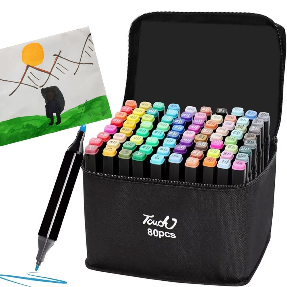 Canetinhas Permanente 80 Cores Estojo Bolsa Ponta Dupla Marcador Desenho Arte Pintura Escola Cartaz Profissional