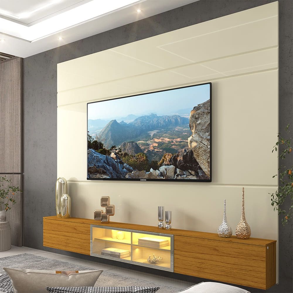 Home para TV 217 Luminare Led Reflecta 100% MDF Off White Naturale - Gelius