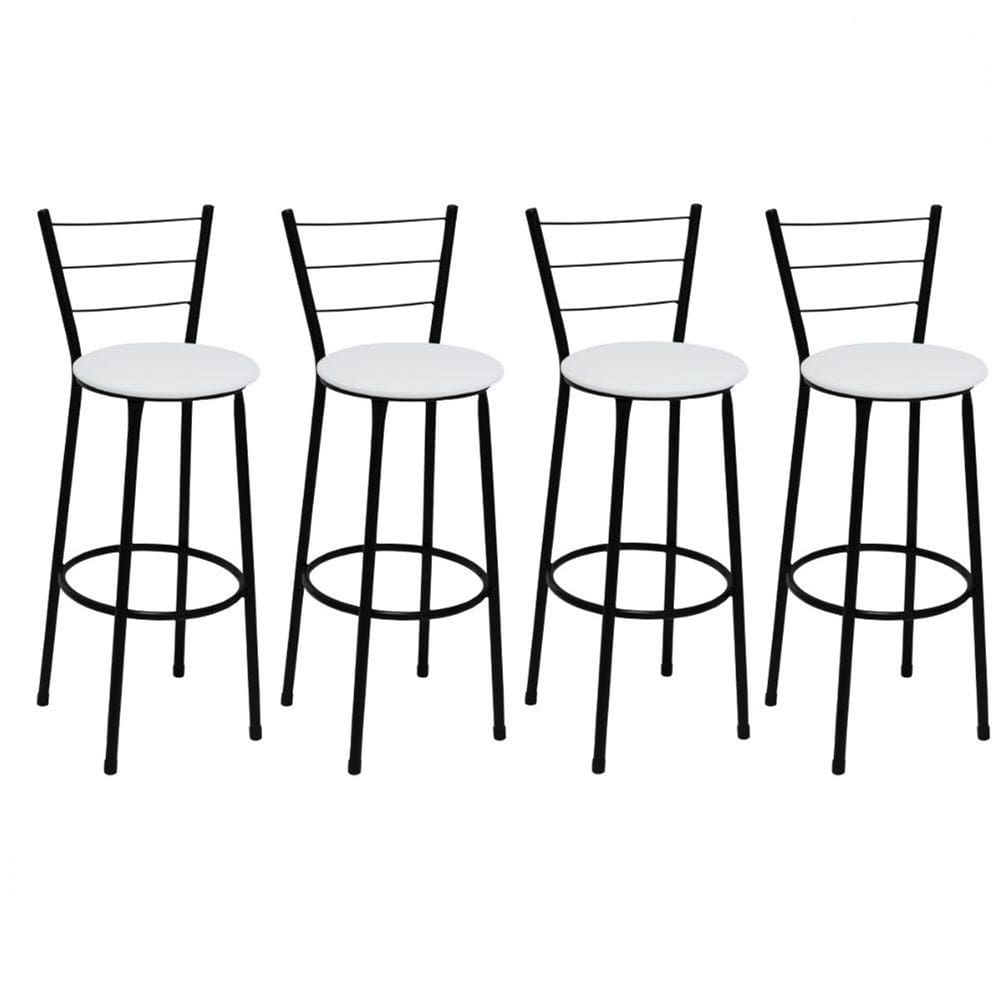 Kit 4 Banquetas Altas Preta com Encosto Assento Branco