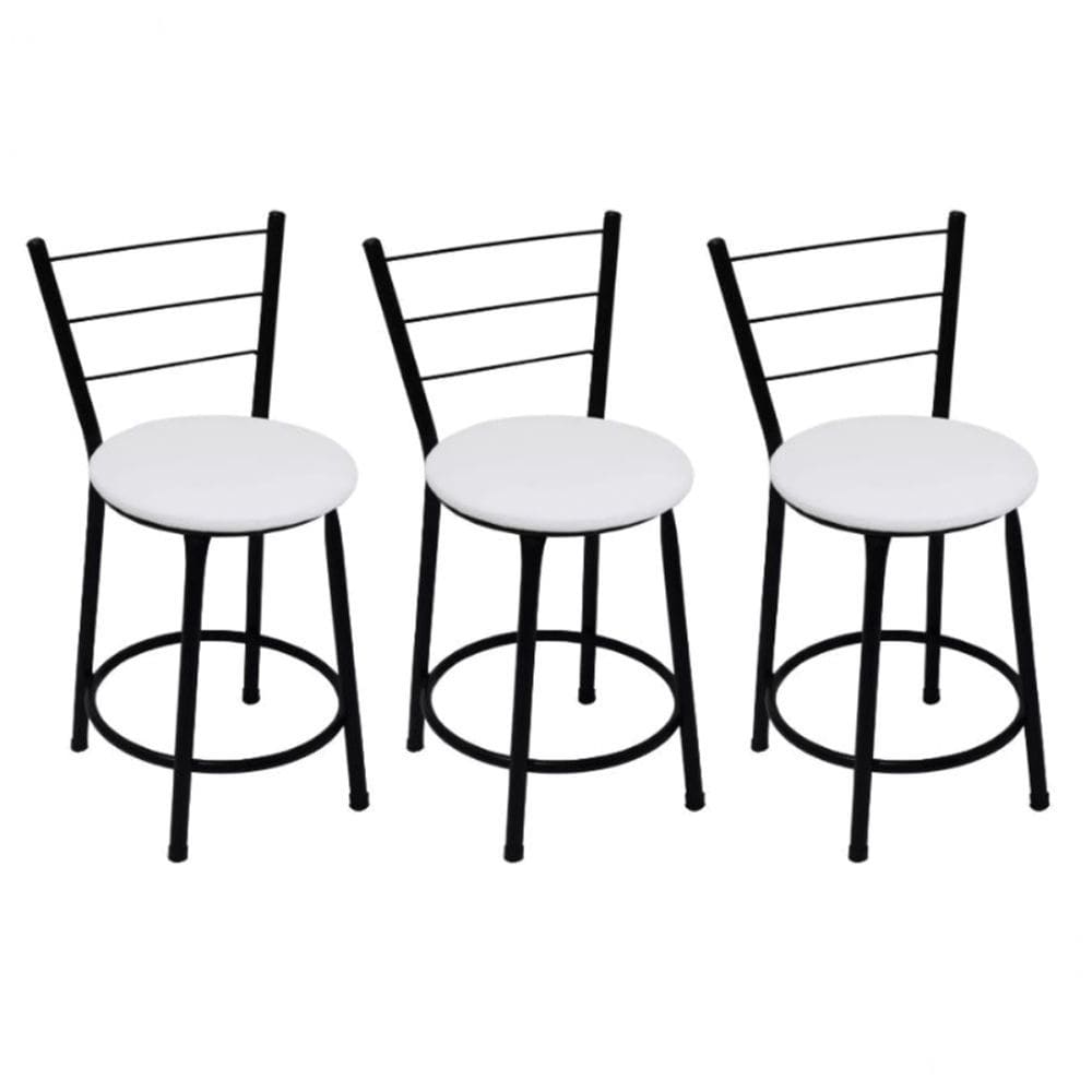 Kit 3 Banquetas Baixas Preta com Encosto Assento Branco