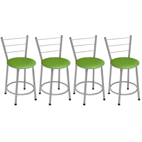 Kit 4 Banquetas Baixas Prata com Encosto Assento Verde