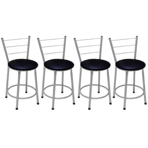 Kit 4 Banquetas Baixas Prata com Encosto Assento Preto
