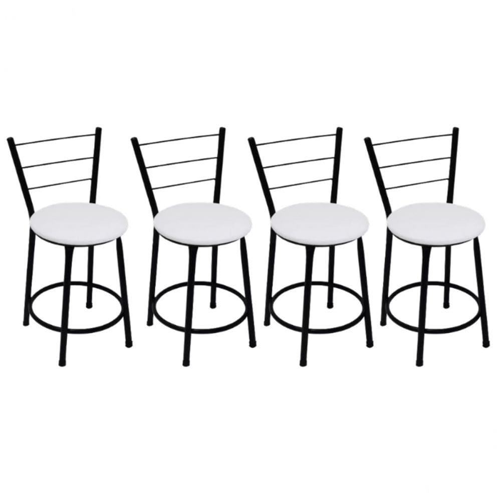 Kit 4 Banquetas Baixas Preta com Encosto Assento Branco