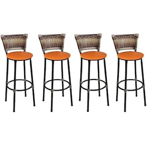 Kit 4 Banquetas Altas Preta com Encosto Junco Capuccino Assento Laranja