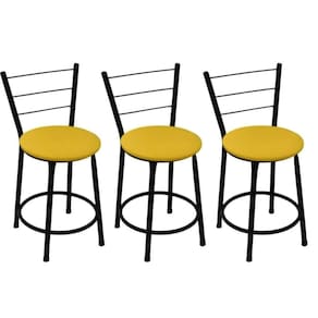 Kit 3 Banquetas Baixas Preta com Encosto Assento Amarelo