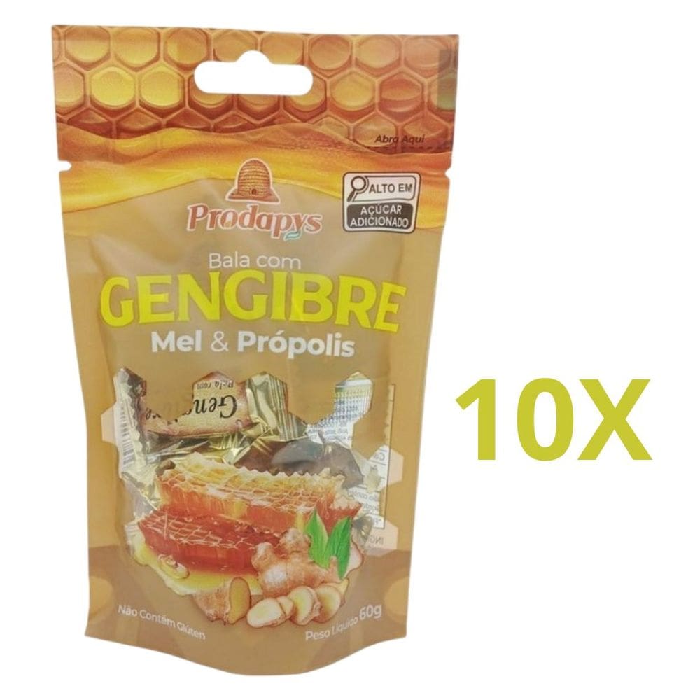 Bala com Gengibre e Mel & Própolis 60g Kit com 10 - Prodapys