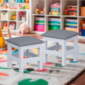 Kit 2 Banquinhos Estofados Infantil Branco Com Estofado Cinza Nemargi