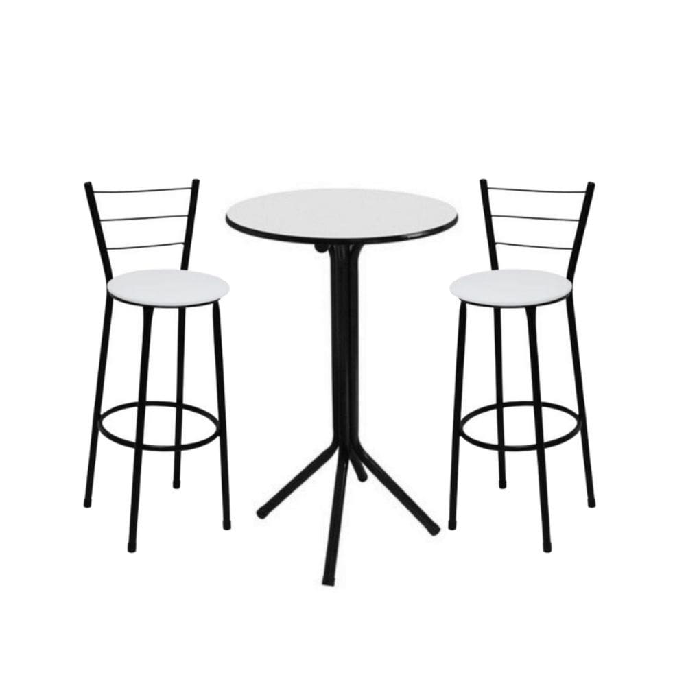 Jogo de 2 Banquetas Preta Assento Branco com Bistro Preto e Branco