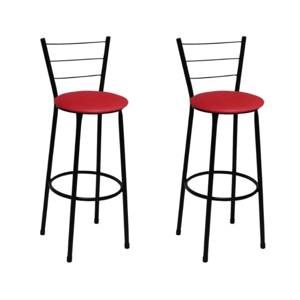 Kit 2 Banquetas Médias Preta com Encosto Assento Vermelho