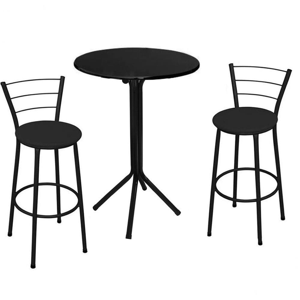 Jogo de 2 Banquetas Preta Assento Preto com Bistro Preto