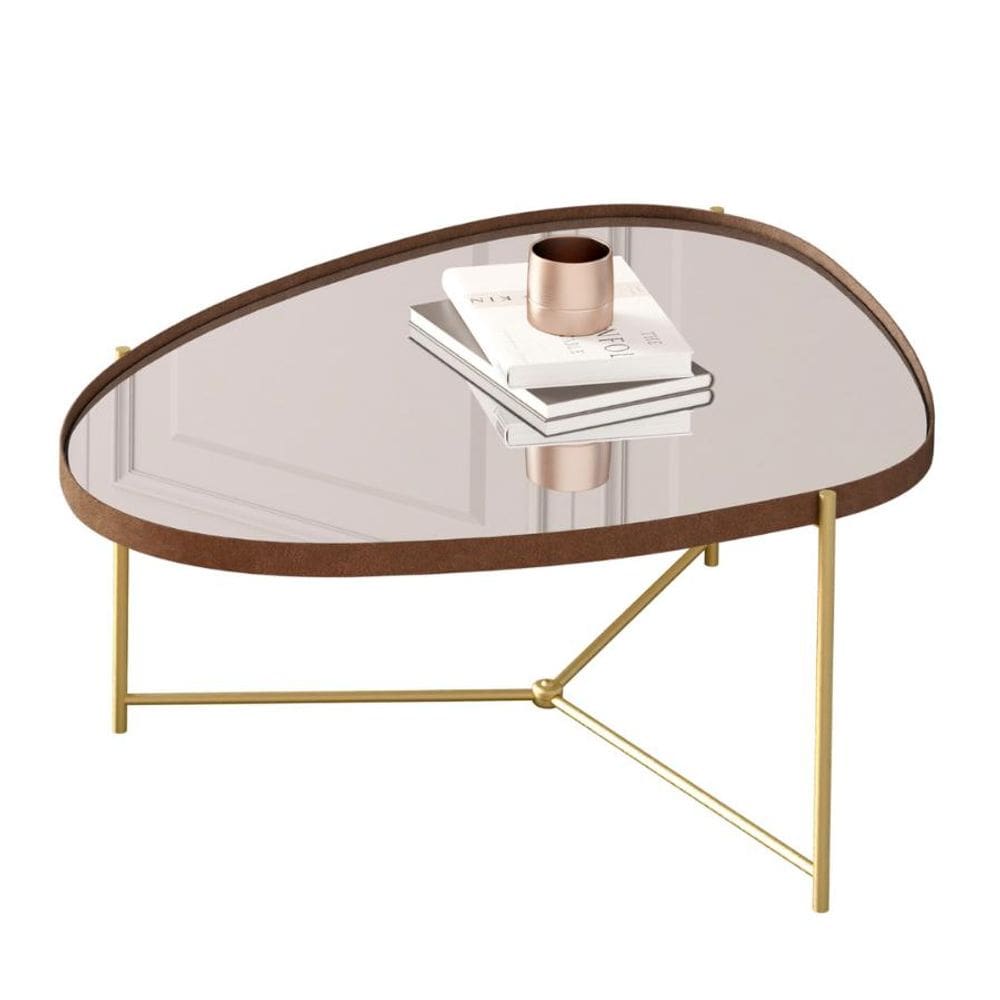 Mesa De Centro Orgânica Alamanda Espelhada Castanho Dourado