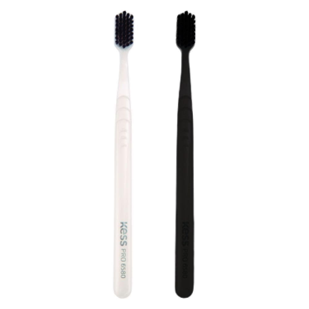 Pack Com 2 Escovas Dentais Kess Pro 6580 Extras Macias Preto e Branco