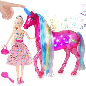 Conjunto de bonecas BETTINA Unicorn & Princess com luzes e sons de 29 cm