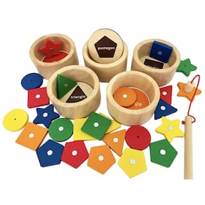 Copo de separação de madeira Montessori Toy Dailyfunn e jogo de pesca