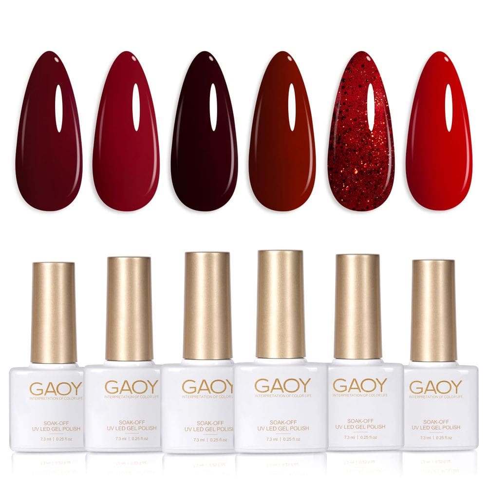 Conjunto de esmaltes em gel GAOY Burgundy Red 6 cores 7,3 ml UV LED